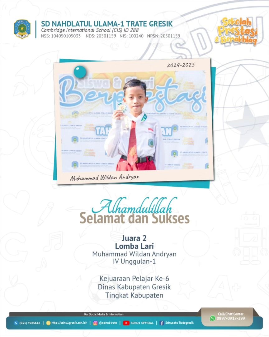 Kak Muhammad Wildan Andryan , Kelas IV U-1, Juara 2 Lomba Lari pada Kejuaraan Pelajar Ke-6, Dinas Kabupaten Gresik, Tingkat Kabupaten