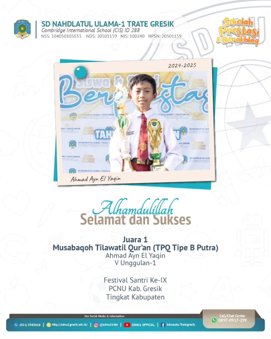 Kak Ahmad Ayn El Yaqin V-U1 Juara 1 MTQ 