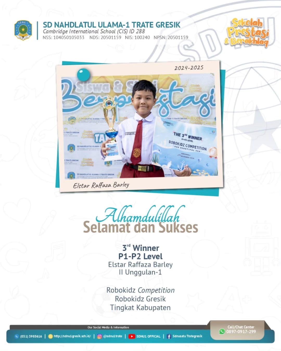 Elstar Raffaza Barley (kelas II-U1)   pada Robokidz Competion, Robokidz Gresik , Tingkat Kabupaten